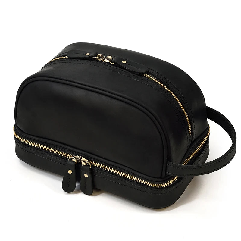 Hochwertige Kleine Reise-Kosmetiktasche aus Crazy Horse Leder – Vintage Leder Wash- &amp; Make-up Bag para hombres 