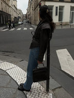 Vintage Damen Faux Lederjacke mit V-Ausschnitt & Gürtel – High-Waist Jacke mit Schnürdetails, Reverskragen & Reißverschluss für Herbst & Winter