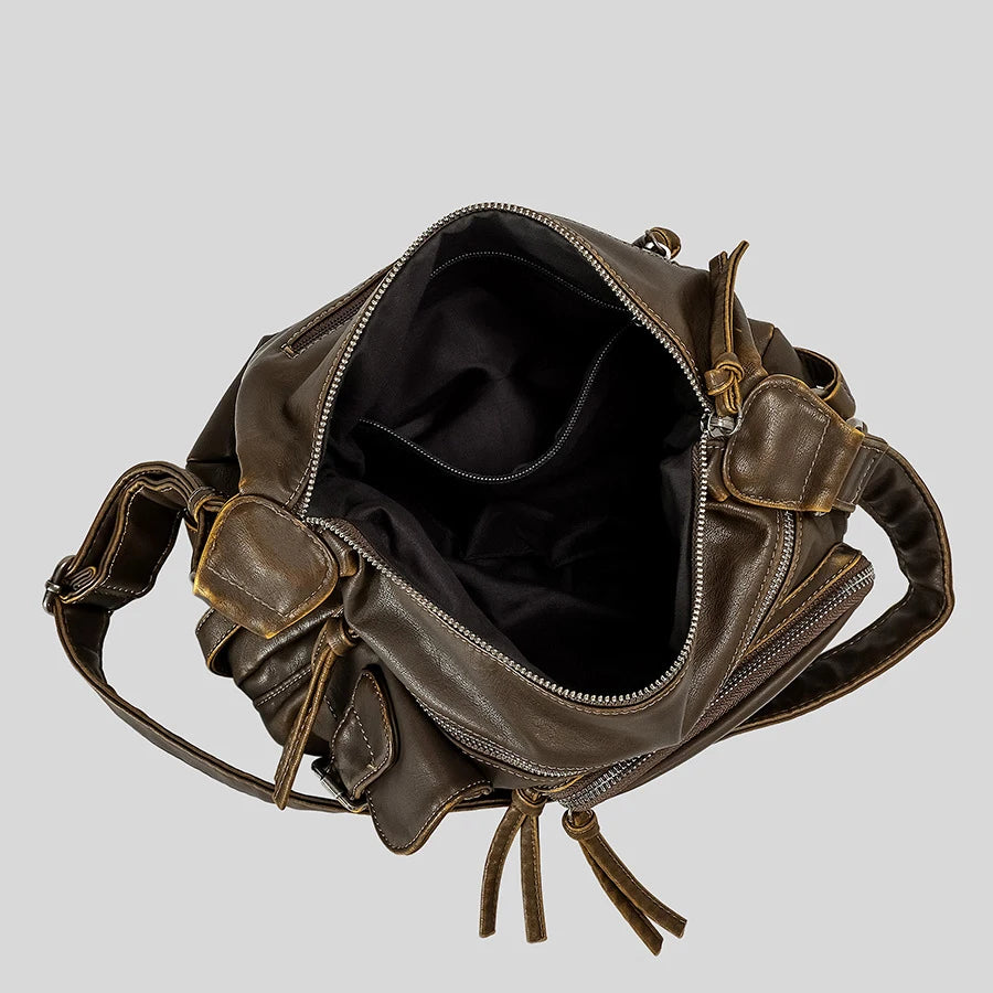 MR.YLLS Vintage Schultertasche für Damen – Bolso bandolera de cuero de PU con mehreren Fächern, Retro Y2K Motorrad-Tasche 2024