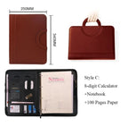 A4 PU-Leder Business Dokumententasche mit Reißverschluss & Taschenrechner – Konferenzmappe mit Griff | Tragbare Aktenmappe & Tablet-Organizer fürs Büro