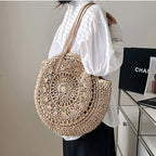 Sommerliche Damen Strandtasche aus Rundem Stroh – Grand sac de plage tissé avec sacs à main Hohem 