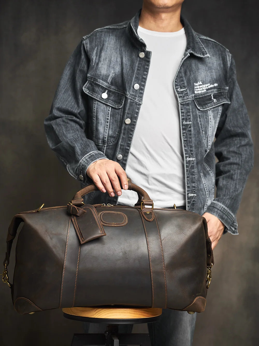 ZRCX Crazy Horse Bolsas de cuero para hombres – Große Vintage Travel Duffel aus echtem Rindsleder mit Reiß- &amp; Bügelverschluss 