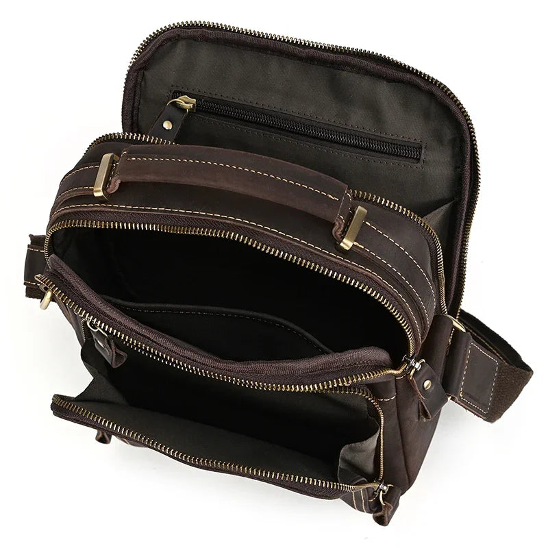 Newsbirds Herren Leder Schultertasche – Crazy Horse Crossbody Messenger Bag aus echtem Rindsleder