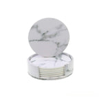 6er Set Marmor Leder Untersetzer – Doppelseitige Kunstleder Glasuntersetzer, öl- & wasserabweisend, hitzebeständig (10 cm)