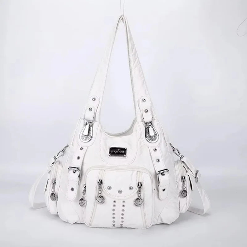 Angelkiss Damen Schultertasche aus PU-Leder – Große Hobo Handtasche mit Reißverschluss, Crossbody & Satchel für Alltag & Party