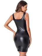 Dames PU Cuir Mini Kleid S–5XL – Ärmelloses Bodycon Clubwear Kleid en cuir, figurines Sexy Party &amp; Sommerkleid