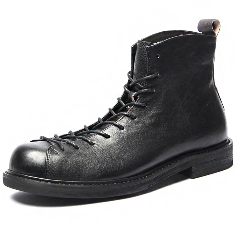 MJYTHF Herren Leder Motorradstiefel – Vintage Cowhide Ankle Boots aus echtem Leder, handgefertigt, wasserdicht