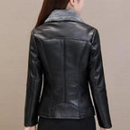 Damen Faux Lederjacke mit Plüschkragen – Slim Fit Kurzjacke aus PU Leder, chaqueta de invierno cálida en estilo casual 