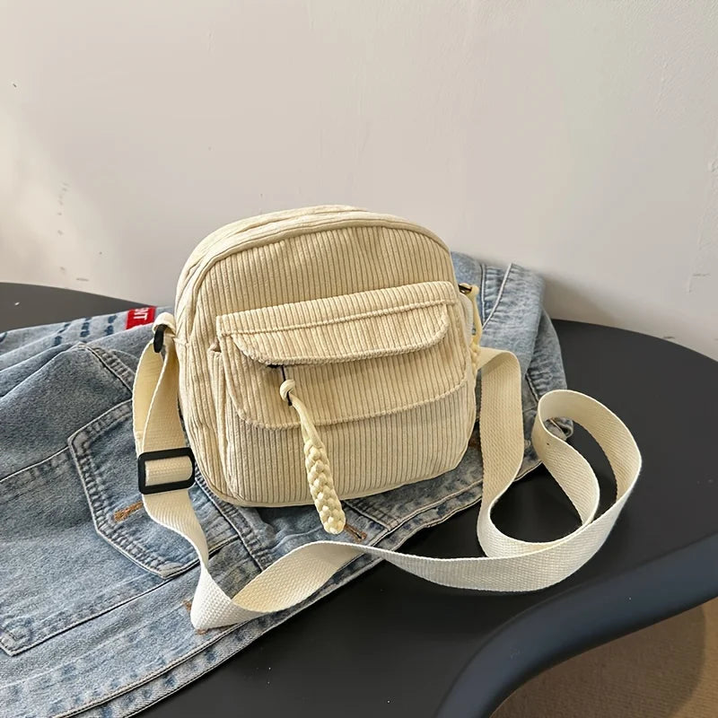 FXZLLQ Sac à bandoulière vintage en velours côtelé Harajuku – Sac à bandoulière décontracté de style japonais avec sac à dos