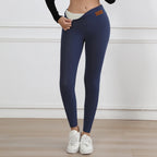 Femme Winter Lederlabel Samt-Leggings Taille Haute – Warme Skinny Stretch Leggings mit Velour-Futter 