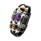 Sternzeichen Lederarmband mit Druckknopf – Zodiac Armband mit Glas-Cabochon für Damen & Herren, 12 Sternzeichen Unisex Schmuck