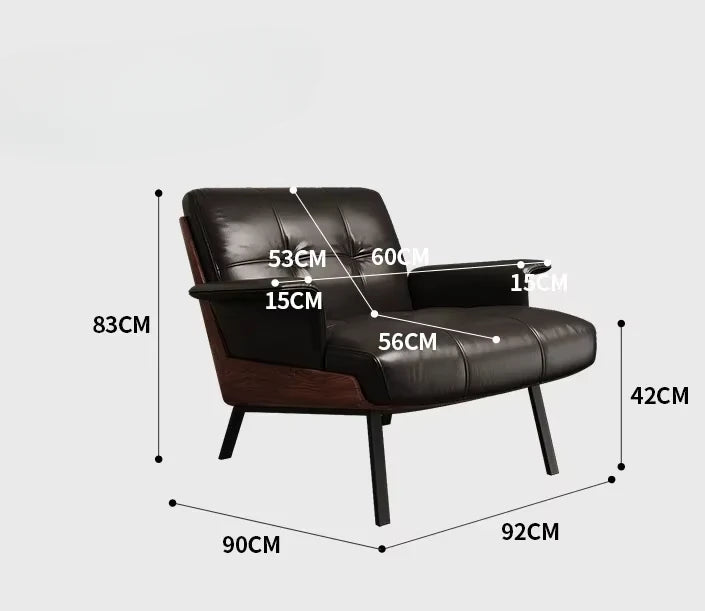 Ergonomischer Designer-Ledersessel im italienischen Luxus-Stil – Eleganter Minimalistischer Fauteuil mit Armlehnen für modernes Wohnzimmer