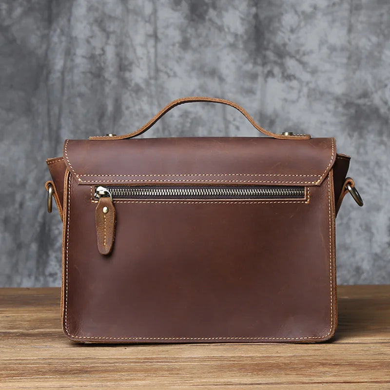 NZPJ Retro Herren Leder-Posttasche – Crazy Horse Cowhide Schultertasche für 10-Zoll iPad, Vintage Casual Handbag