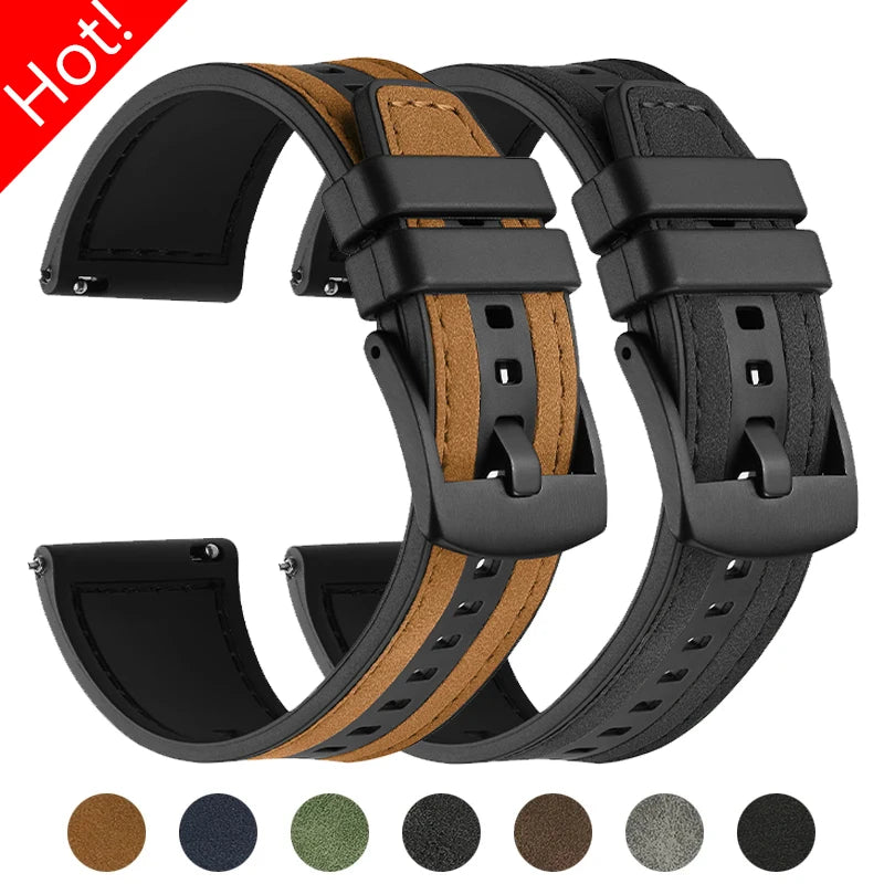22 mm Leder-Silikon Uhrenarmband für Huawei Watch GT5 / GT5 Pro / GT4 & Samsung Galaxy Watch – Robustes Hybrid Ersatzarmband für 46 mm & 45 mm Modelle