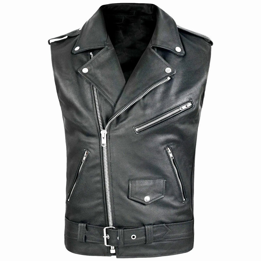 Herren Steampunk Lederweste – Vintage Motorrad Weste im Victorian Gothic Style mit mehreren Reißverschlüssen, ärmellos