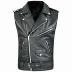 Herren Steampunk Lederweste – Vintage Motorrad Weste im Victorian Gothic Style mit mehreren Reißverschlüssen, ärmellos
