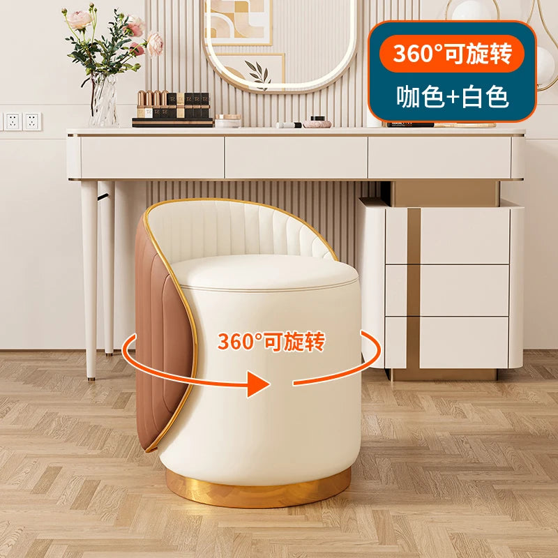 360° drehbarer Lederhocker aus Kunstleder – Moderner Schmink- & Eingangsbereich-Hocker für Flur, Wohnzimmer & Schlafzimmer