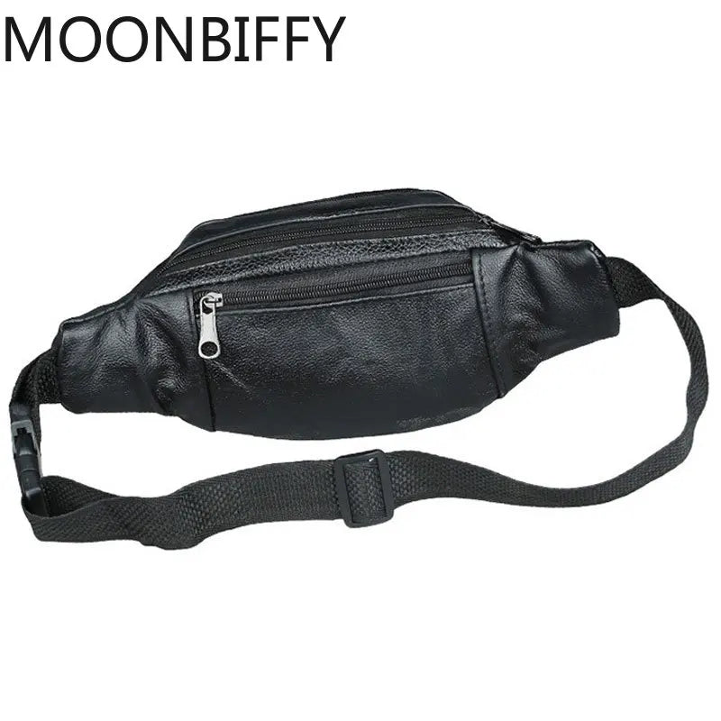MOONBIFFY 2024 Echtleder Bauchtasche – Wasserdichte Fanny Pack & Chest Bag, Sportliche Hip Bag mit Reißverschluss und Anti-Diebstahl-Funktion