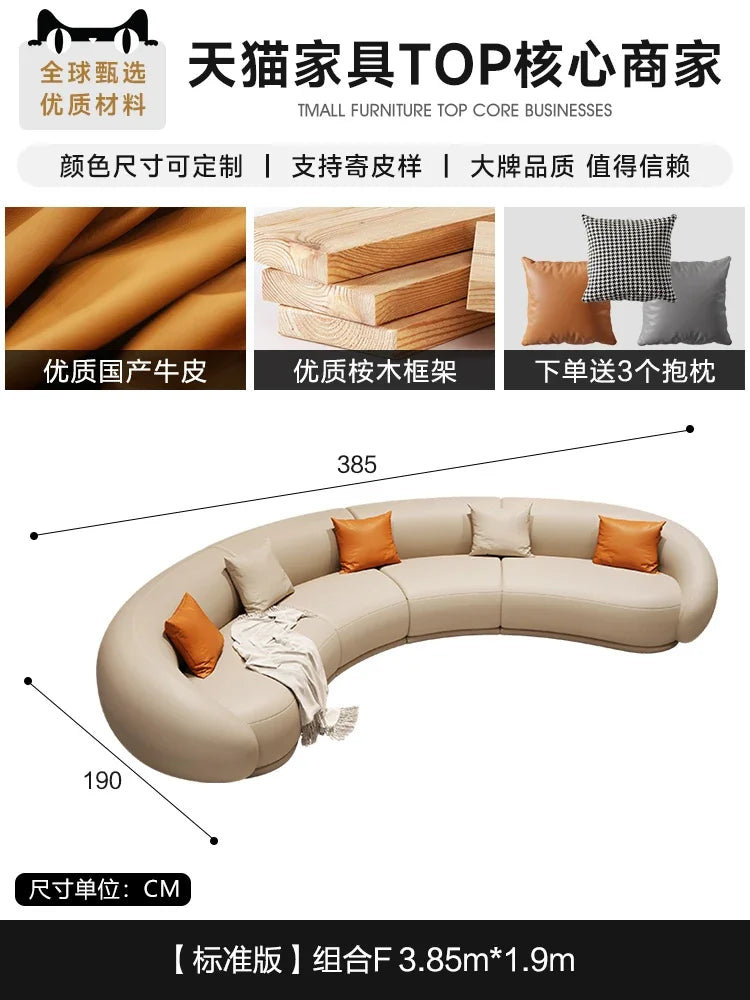 Luxuriöses Apartment Leder Sofa im italienischen Vintage-Stil – Canapé de salon design confortable en cuir véritable &amp; Holz