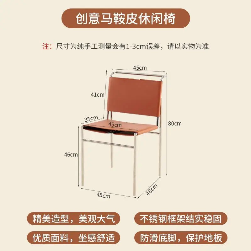 Minimalistischer Leder-Esszimmerstuhl im Vintage-Stil – Eleganter Designerstuhl mit Edelstahlrohr-Gestell für modernes Wohnen