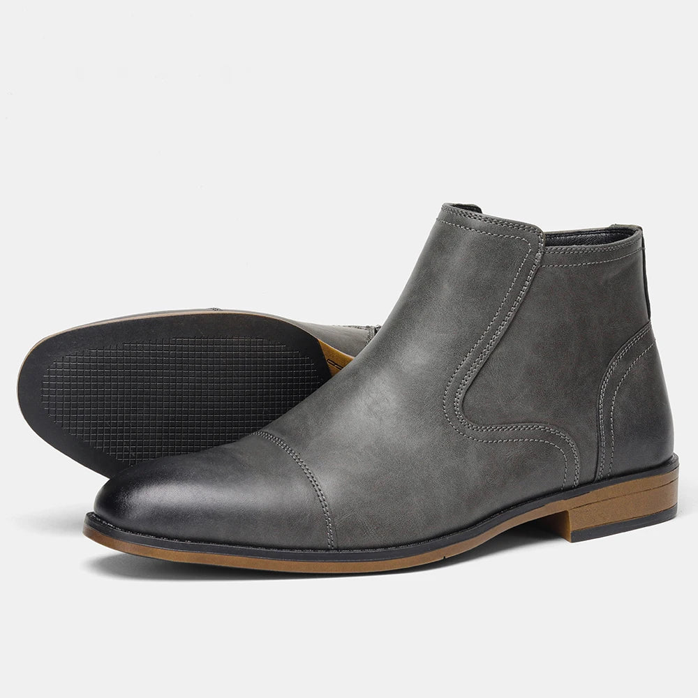 hecrafted Herren Leder Ankle Boots 2025 – Komfortable Retro Schuhe für Frühling & Herbst, Reißverschluss, Schwarz