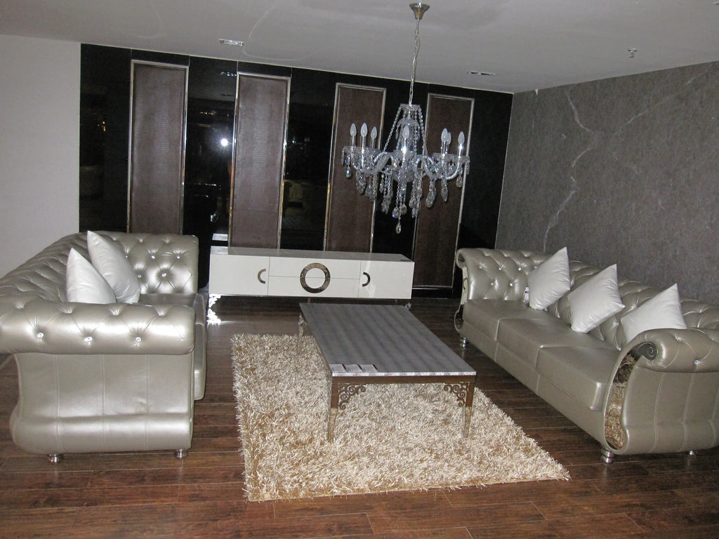 Chesterfield Sofa aus echtem Leder – U-förmiges Luxus Ledersofa mit Schlaffunktion &amp; Kristallknöpfen in Grau 