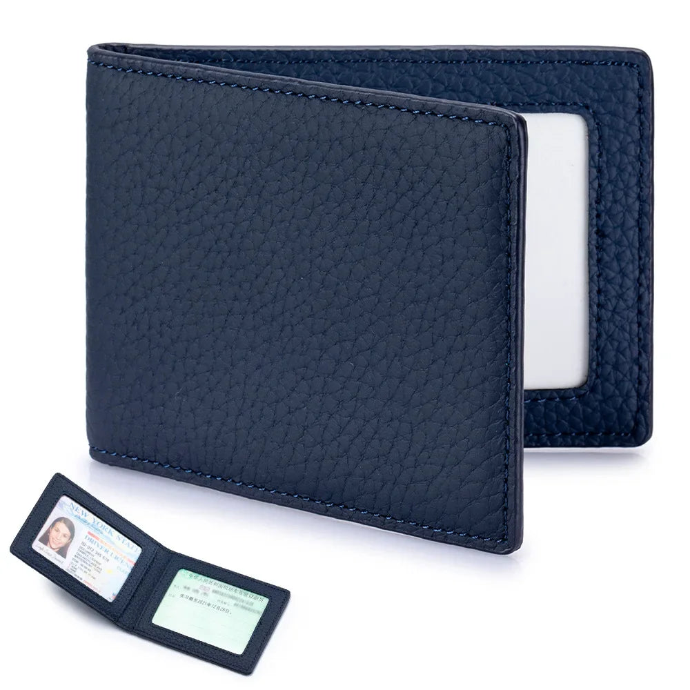 Ultradünne Leder Führerscheinhülle – Minimalistisches Bifold Kartenetui aus Echtleder mit Sichtfenster für Ausweis & Karten