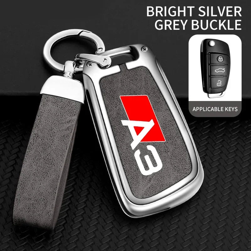 Premium Autoschlüssel Hülle aus Zinklegierung & Leder für Audi A3 (8L/8P/8V), S3 & RS3 – Elegantes Key Case Cover mit Schlüsselanhänger
