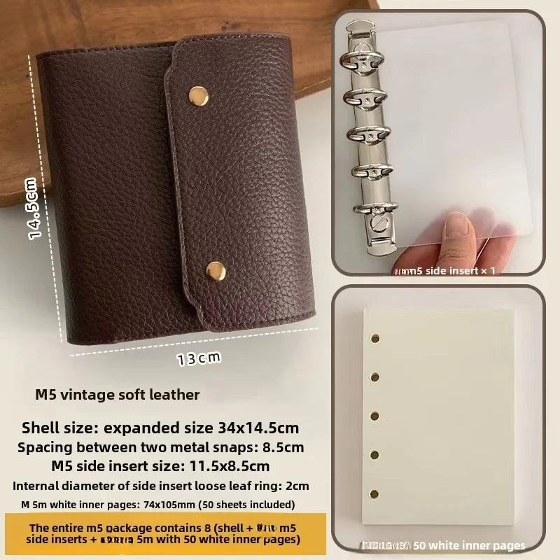 Vintage Leder-Notizbuch A7/M5 – Dreifach gefaltet, weich & nachfüllbar