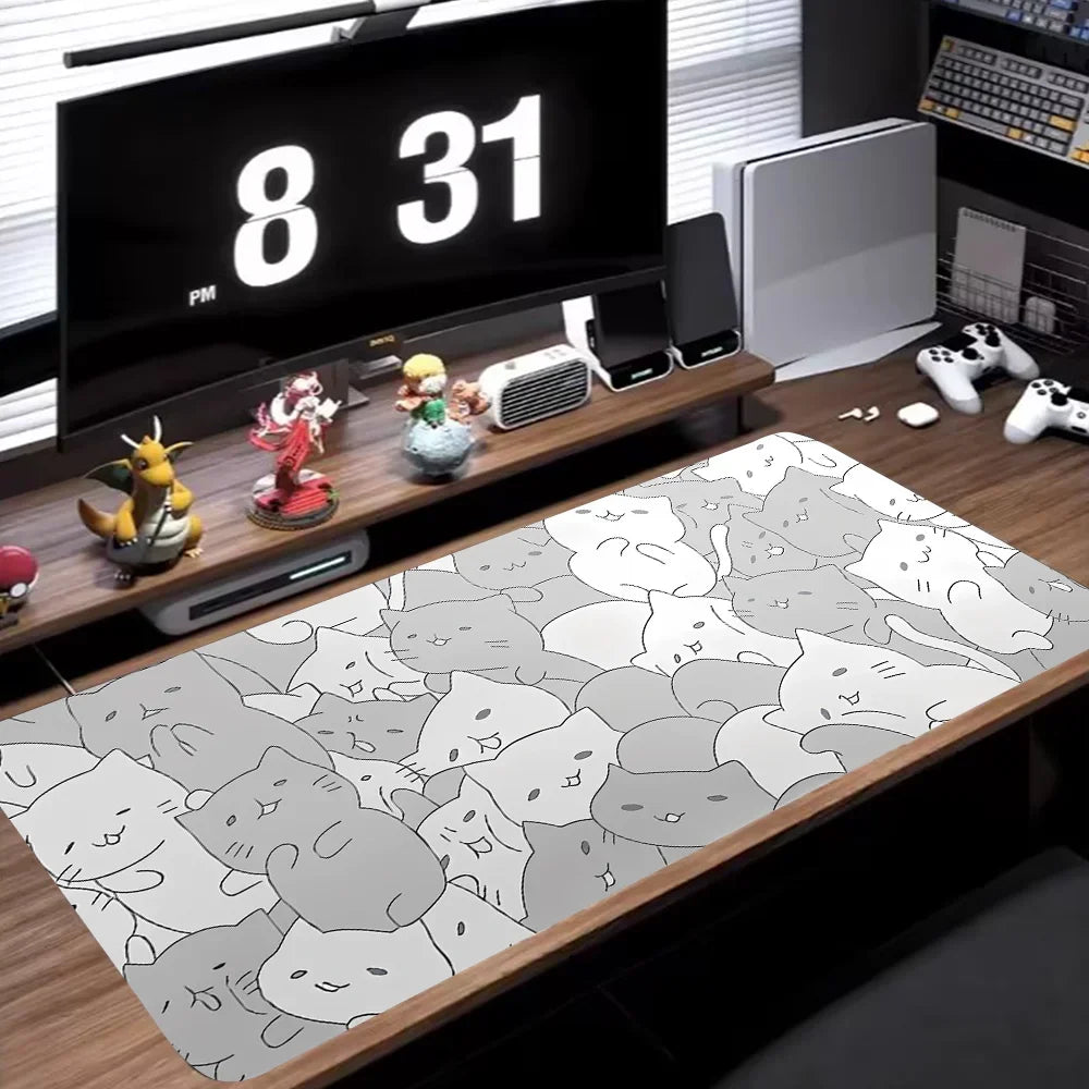 Tapis de souris en cuir Kawaii Katzen XXL – Grand choix de modèles de chasse pour le clavier, ordinateur portable et de bureau 