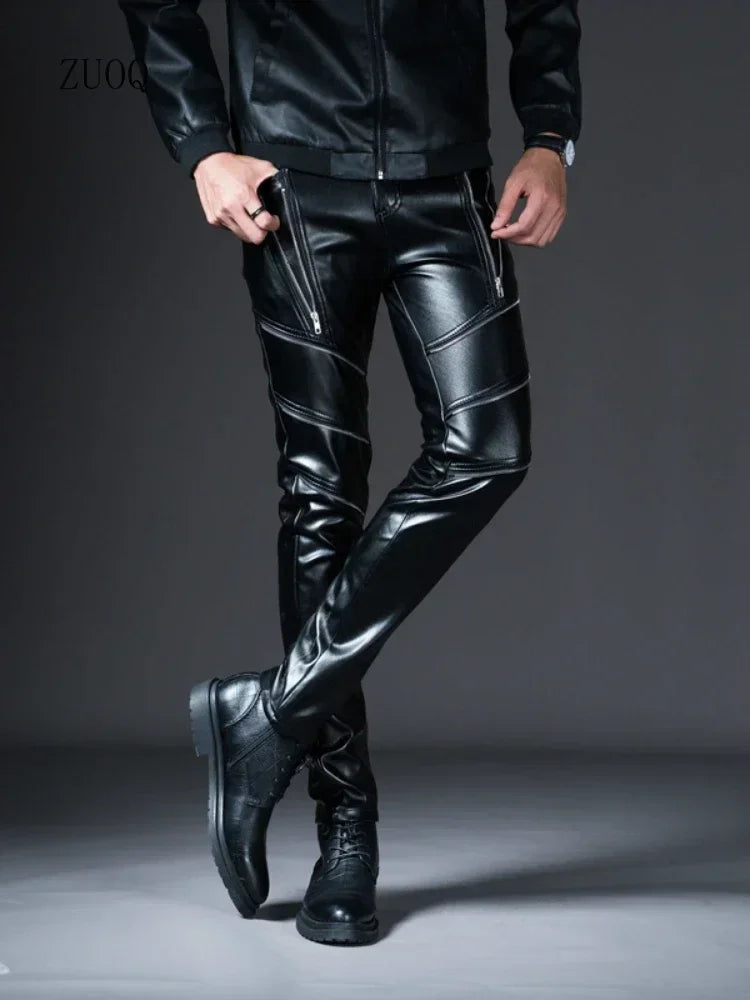 Pantalons de motard skinny en cuir pour hommes - Pantalons de moto et de club avec coupe slim pour tous les vêtements, vêtements et loisirs