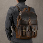 LUUFAN Vintage Leder Rucksack Herren – Crazy Horse Bucket Backpack aus echtem Rindsleder mit großem Stauraum 