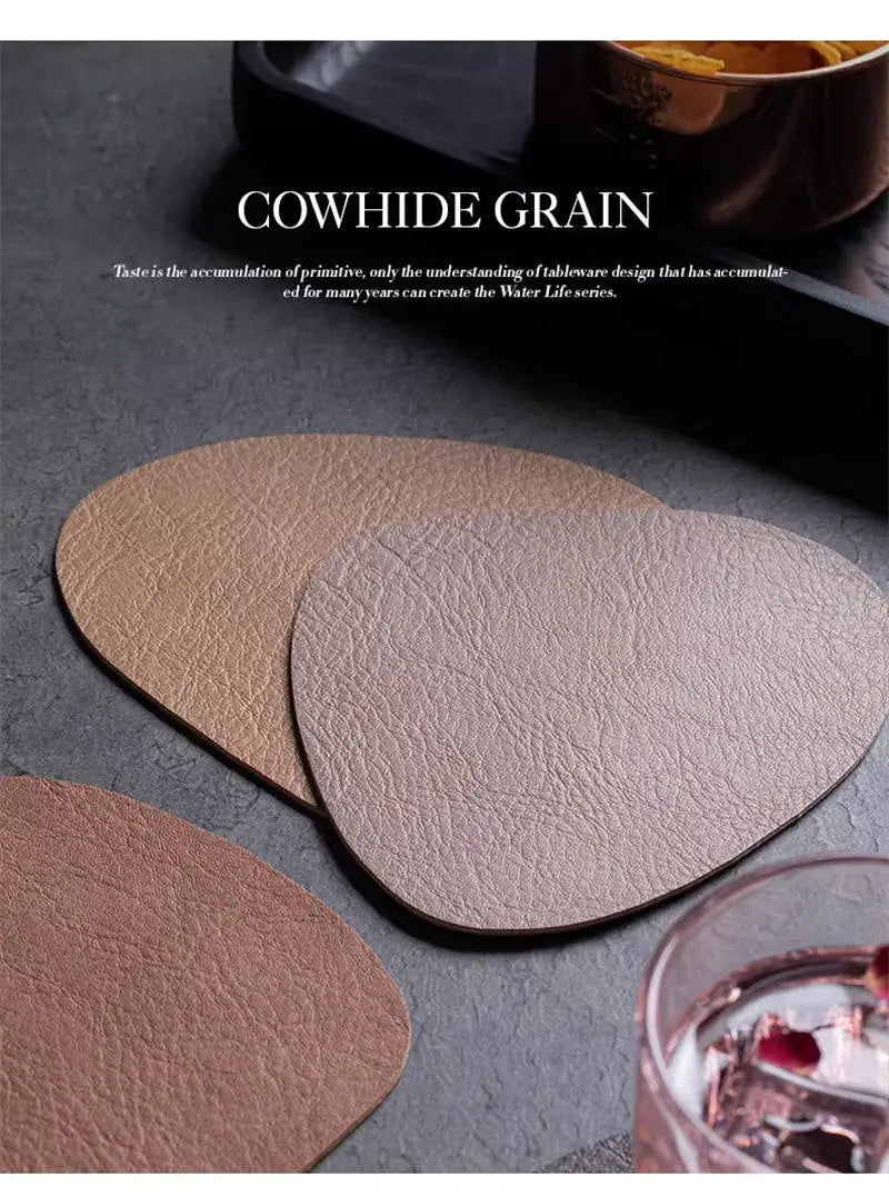 4er Set Leder Untersetzer rund – Kunstleder Getränkeuntersetzer mit Logo, stilvolle Tassenunterlagen für Kaffee, Tee & Tischdekoration