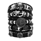 Viking Lederarmband mit Totenkopf – Verstellbares Herren- & Unisex Armband im Neo-Gothic Stil, Geflochtenes Lederarmband