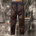 Herren Echtlederhose in Rotbraun – Vintage Motorrad-Lederhose aus natürlichem Rindsleder, Warme Winterhose im Retro-Stil bis 5XL