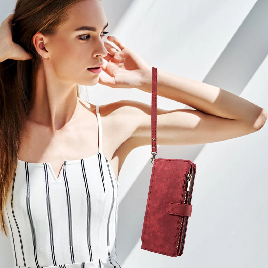 Funda tipo billetera de cuero PU para Samsung Galaxy – Funda abatible con tarjeta y cierre magnético para S25 Edge, S24, S23, S22, S21, S20, S10, S9, S8 Plus y Note20