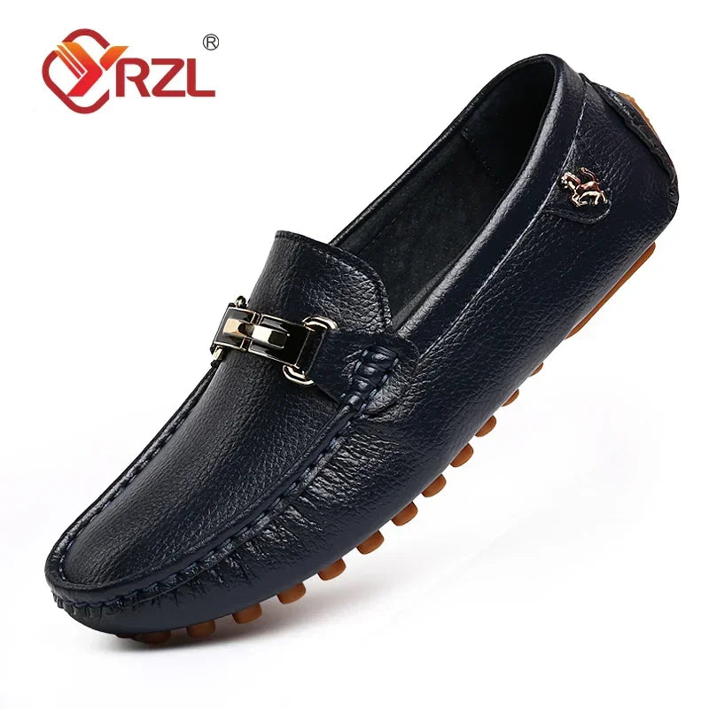YRZL Herren Loafer aus PU-Leder – Handgefertigte Slip-On Mokassins, Komfortable Driving Shoes in Weiß für Alltag & Freizeit