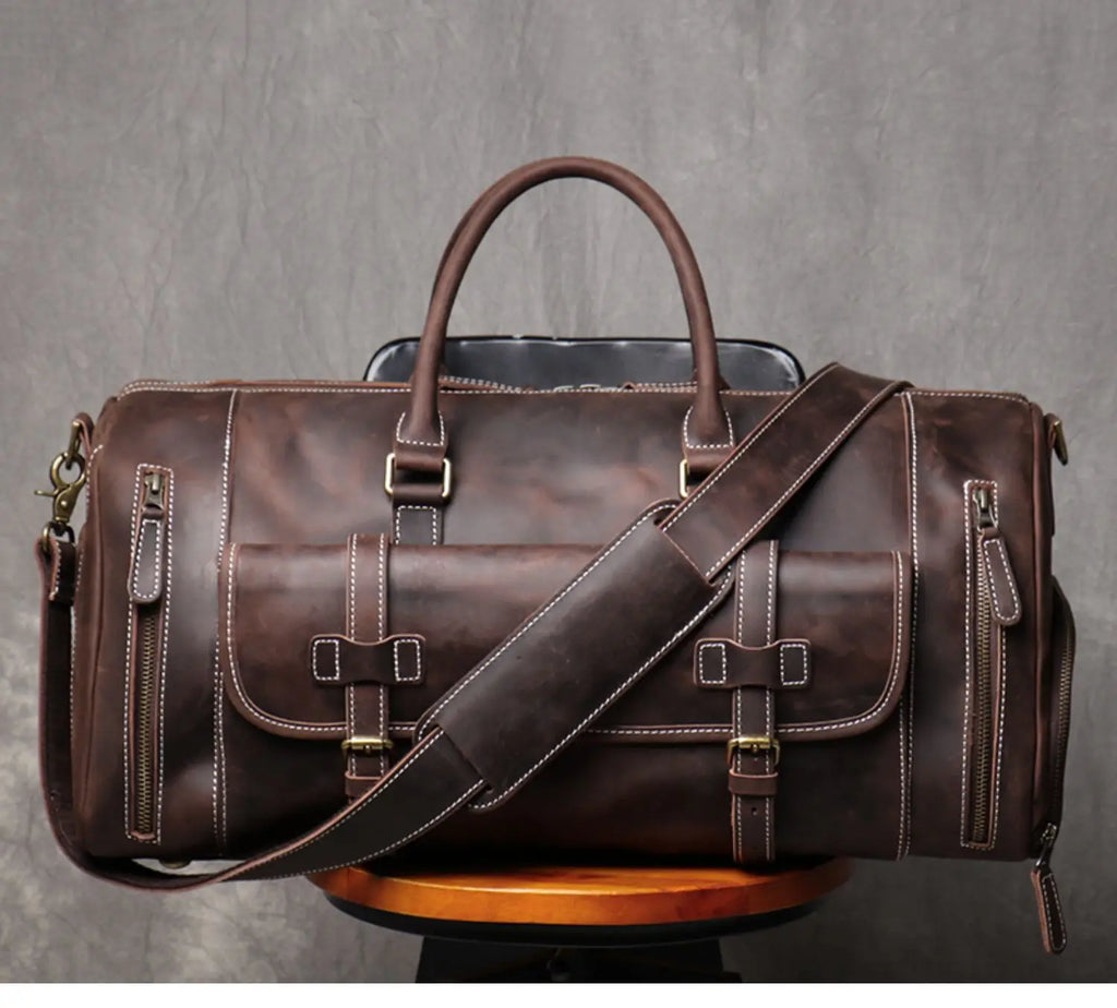 MUNUKI Vintage Crazy Horse Leder Reisetasche - Große Herren Duffle Bag aus echtem Rindsleder, robuste Weekend- &amp; Travel Tote Bag 