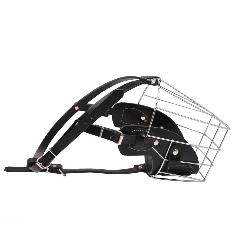 Hundemaulkorb aus Metall & Leder – Atmungsaktiver, verstellbarer Maulkorb mit Lederführung für Hunde