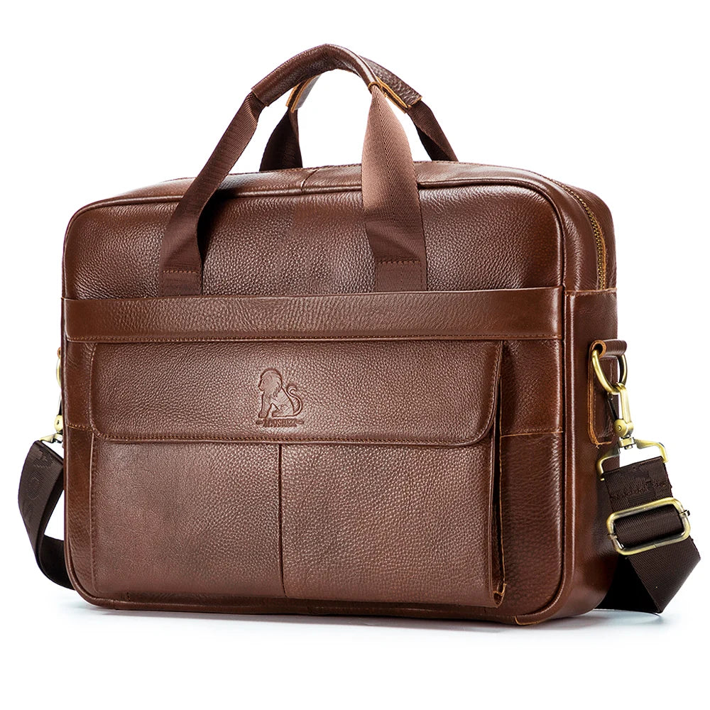 STEEL LION Herren Aktentasche aus echtem Rindsleder – Große Business Laptoptasche 14 Zoll mit Schultergurt & Kofferbefestigung