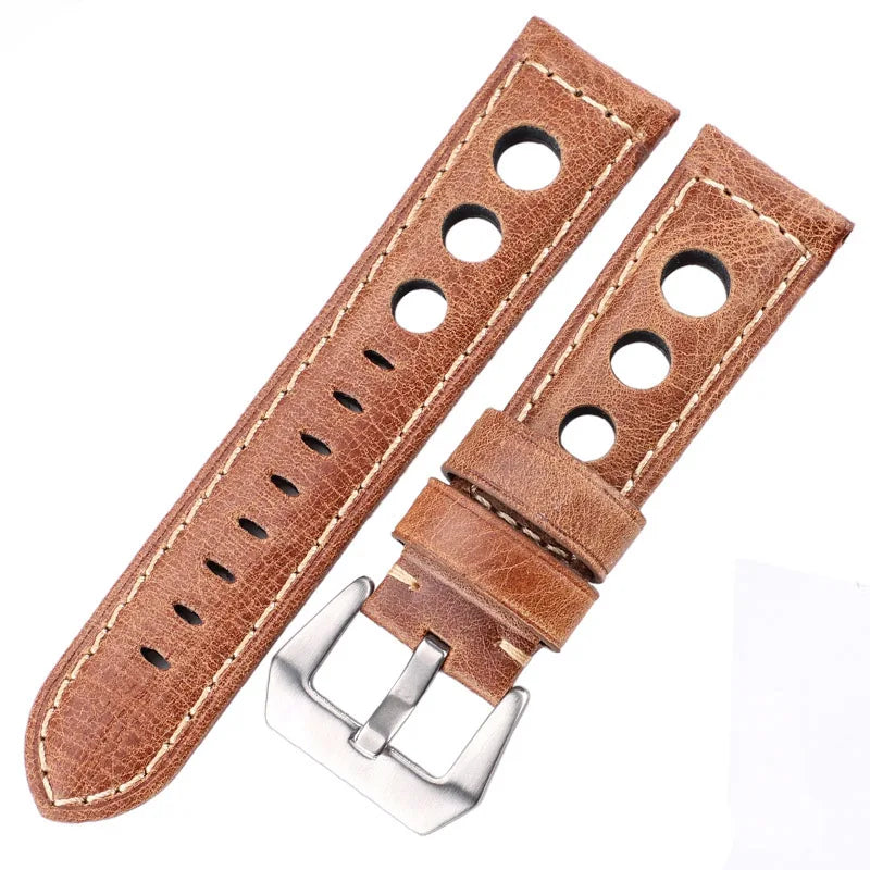 Vintage Uhrenarmband aus echtem Rindsleder – Robustes Cowhide Watchband 20 / 22 / 24 mm mit Dornschließe für Damen & Herren
