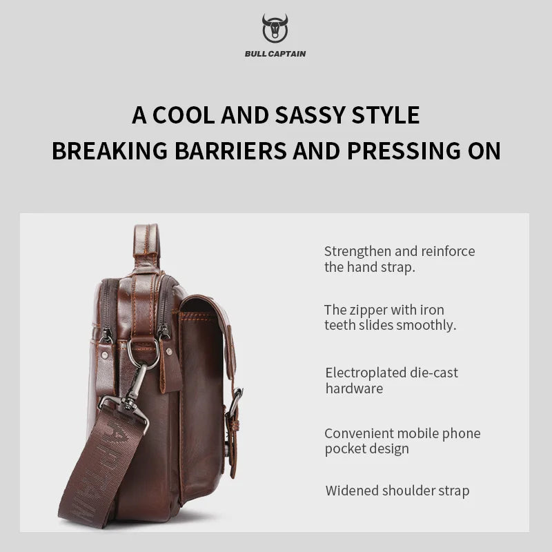BULLCAPTAIN Herren Leder Crossbody Bag – Vintage Messenger & Business Briefcase mit Laptopfach