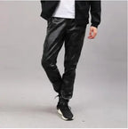 Herren Moto Skinny PU Lederhose – Elastische Kunstlederhose in Schwarz, Gold & Weiß, dünne Biker-Hose für Party & Streetwear (Gr. 28–40)