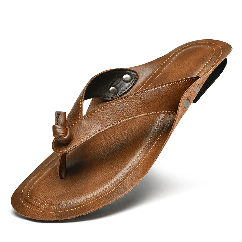 Tongs pour hommes avec dünner Sohle – Sommerliche Lederoptik Zehentrenner, légères pantoufles décontractées pour l'extérieur et les loisirs 