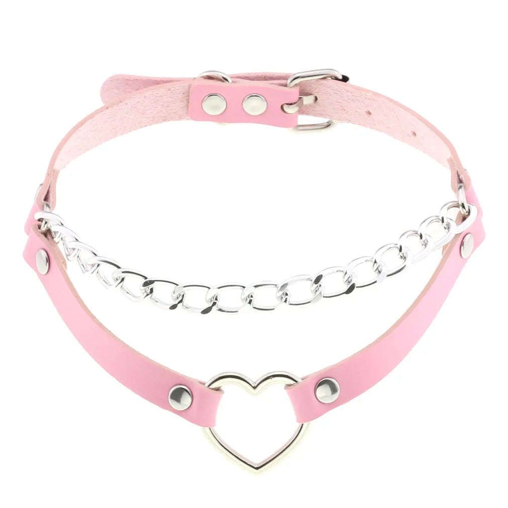 Collier ras du cou punk en cuir et strass – Collier gothique rose avec boucles d'oreilles pour hommes et femmes dans le style Harajuku