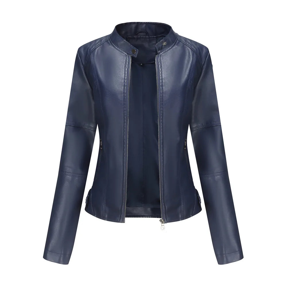 Damen PU Lederjacke 2025 – Bikerjacke mit Stehkragen, Schwarze Casual-Motorjacke für Frühling & Herbst