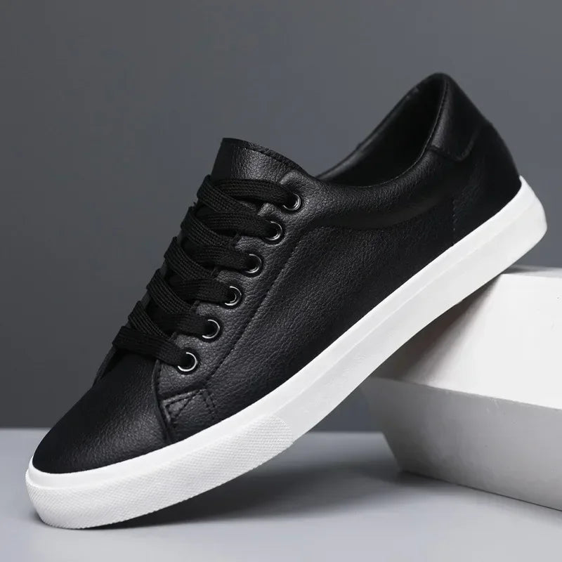 LEDP Herren Leder Sneaker – Klassische Casual Schuhe, weiße Plattform-Sneaker, komfortabel, atmungsaktiv, höhenverstellbar