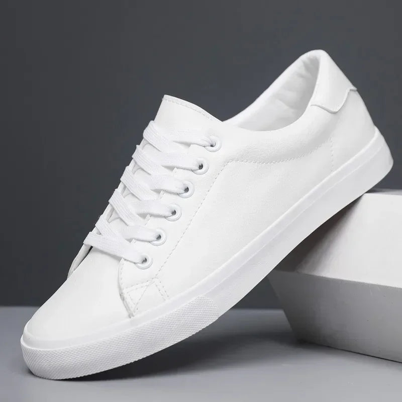 LEDP Herren Leder Sneaker – Klassische Casual Schuhe, weiße Plattform-Sneaker, komfortabel, atmungsaktiv, höhenverstellbar