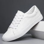 LEDP Herren Leder Sneaker – Klassische Casual Schuhe, weiße Plattform-Sneaker, komfortabel, atmungsaktiv, höhenverstellbar
