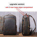 Vintage Herren Rucksack aus Crazy Horse Leder – Mochila para portátil más grande, práctica y robusta para viajes, senderismo y uso diario